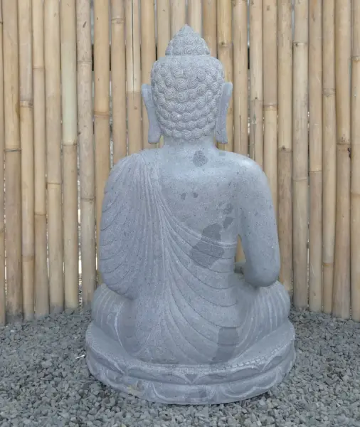 Product image 6 of the product “Seated Buddha made of Riverstone in Bhumisparsha - gesture of touching the earth. 86cm height. ”