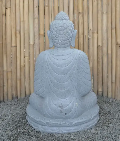 Product image 6 of the product “Seated Buddha made of Riverstone in Bhumisparsha - gesture of touching the earth. 89cm height. ”