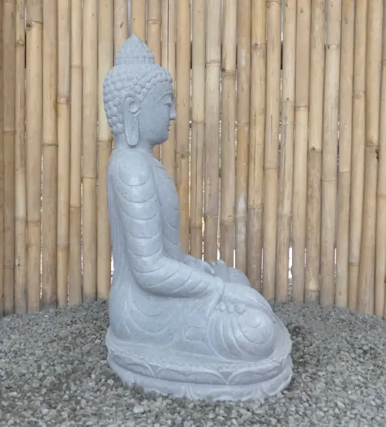 Product image 6 of the product “Seated Buddha made of Riverstone in Bhumisparsha - gesture of touching the earth. 83cm height. ”