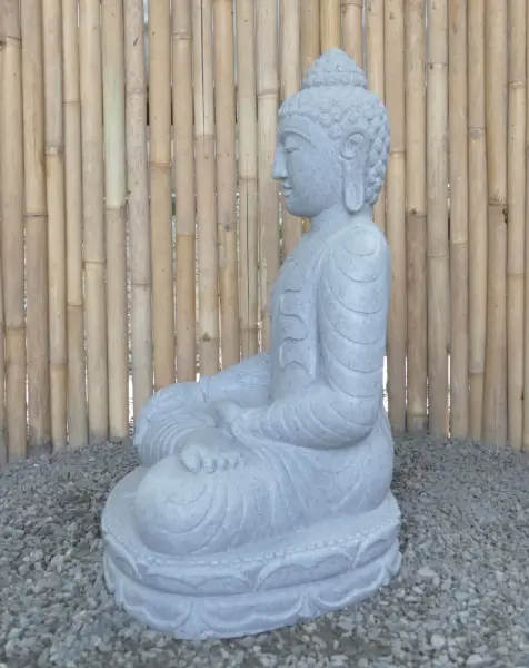 Product image 6 of the product “Seated Buddha made of Riverstone in Bhumisparsha - gesture of touching the earth. 82cm height. ”