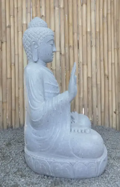 Product image 6 of the product “Seated Buddha made of Riverstone in Abhaya Position - gesture of fearlessness, H.100 cm, natural. ”
