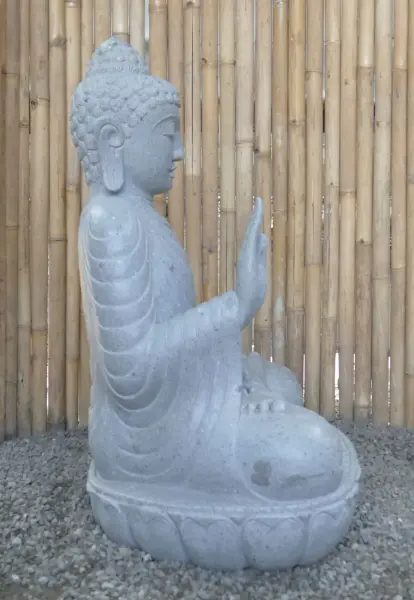 Product image 6 of the product “Seated Buddha made of Riverstone in Abhaya Position - gesture of fearlessness, H.100 cm, natural. ”