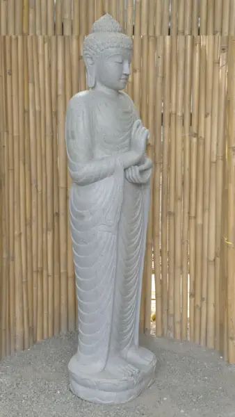 Product image 6 of the product “Standing Buddha made of Riverstone in Dharmachakra position - gesture of wheel of the teaching of Dharma. About 181cm height. ”