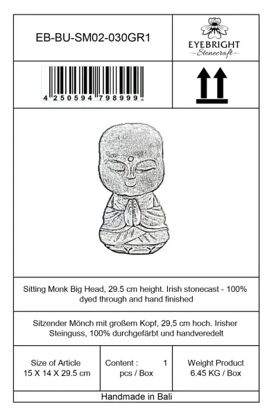 Product image 7 of the product “Ishaan - Sitting Monk Big Head, 29.5cm Height | cast stone ”