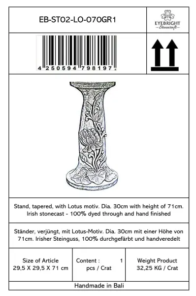 Product image 7 of the product “Rinjani - pedestal, tapered, with lotus motif, Ø 30cm, 71cm H | cast stone ”