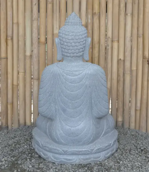 Product image 7 of the product “Seated Buddha made of Riverstone in Bhumisparsha - gesture of touching the earth. 83cm height. ”