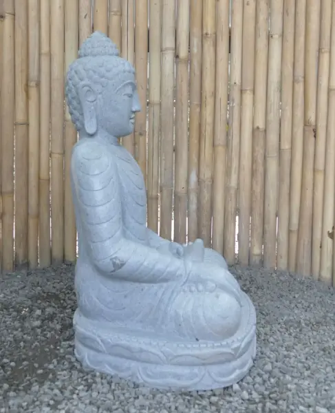 Product image 7 of the product “Seated Buddha made of Riverstone in Bhumisparsha - gesture of touching the earth. 82cm height. ”
