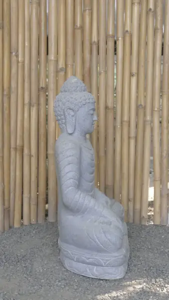 Product image 7 of the product “Seated Buddha made of Riverstone in Bhumisparsha - gesture of touching the earth. 83cm height. ”