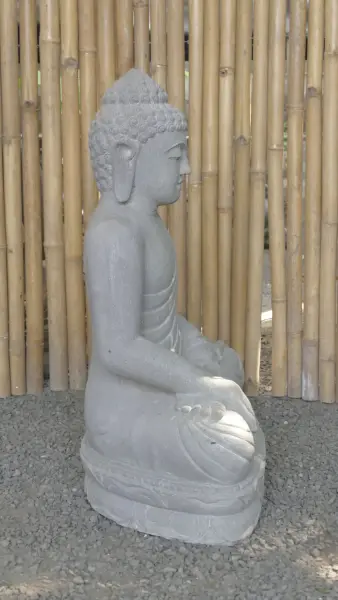 Product image 7 of the product “Seated Buddha made of Riverstone in Bhumisparsha - gesture of touching the earth. 83cm height. ”
