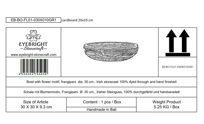 Product image 8 of the product “Jakarta - Bowl with flower motiv, frangipani, Ø 30 cm | cast stone ”