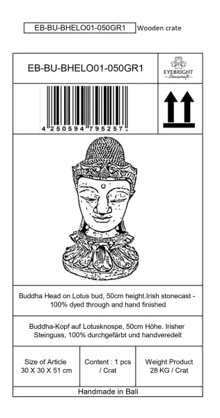 Product image 9 of the product “Champa - Buddha Head on Lotus bud, 51cm H | cast stone ”