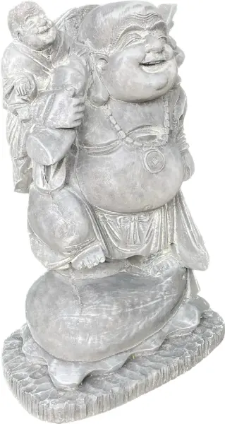 Product image 9 of the product “Sammo - Standing Chinese Buddha with small Buddha on shoulder, 55cm H | cast stone ”